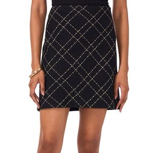Vince Camuto Black Tweed Skirt with Gold Check Pattern
